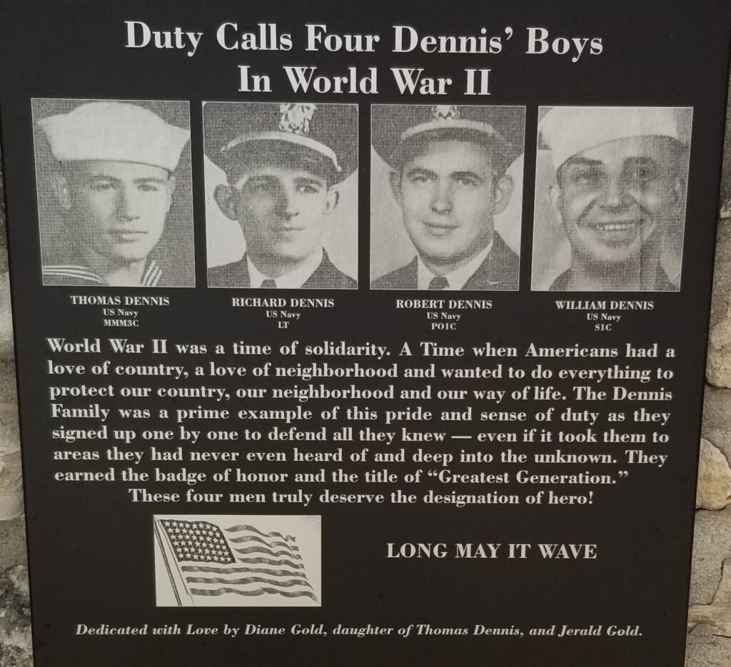 DUTY CALLS FOUR DENNIS’ BOYS IN WOLD WAR II MEMORIAL PLAQUE