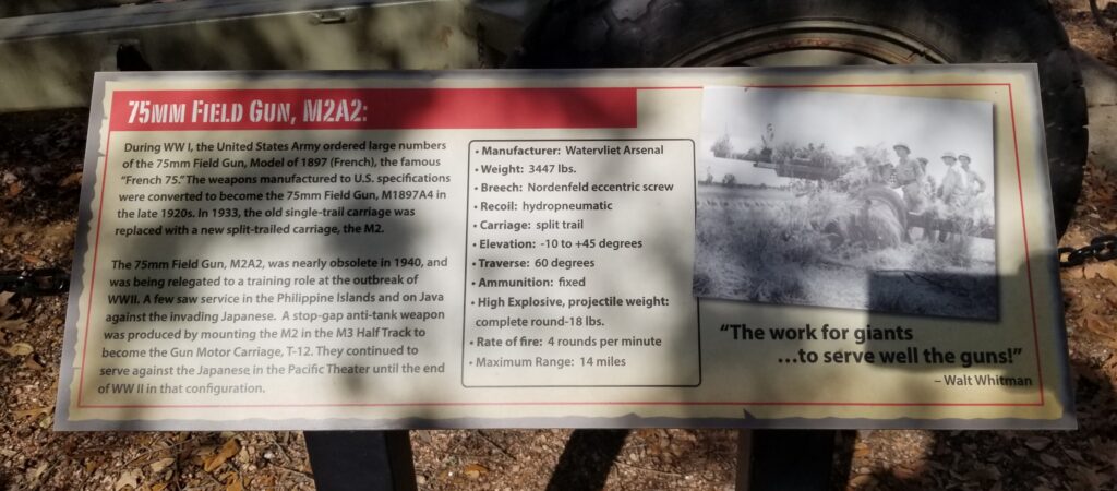 75MM FIELD GUN, M2A2 WAR MEMORIAL PLAQUE