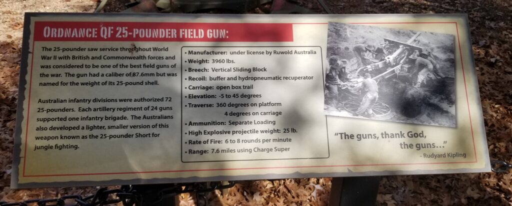 ORDNANCE OF 25-POUNDER FIELD GUN WAR MEMORIAL PLAQUE