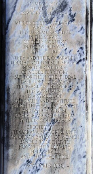 BOWIE COUNTY, TEXAS AND MILLER COUNTY, ARKANSAS WOLD WAR MEMORIAL STONE