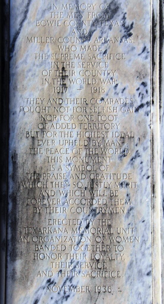 BOWIE COUNTY, TEXAS AND MILLER COUNTY, ARKANSAS WOLD WAR MEMORIAL STONE