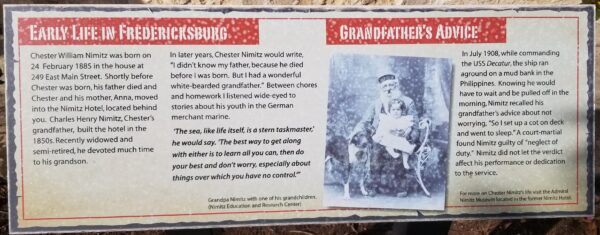 EARLY LIFE IN FREDERICKSBURG ADMIRAL NIMITZ MEMORIAL PLAQUE