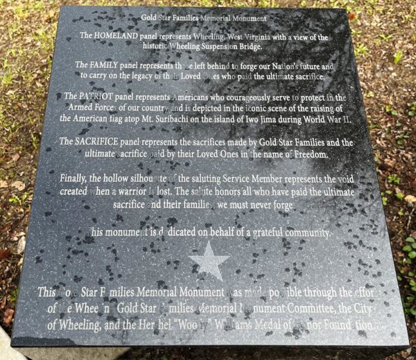 WHEELING GOLD STAR FAMILIES MEMORIAL MONUMENT PLAQUE