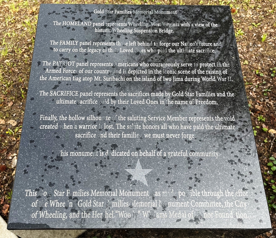 WHEELING GOLD STAR FAMILIES MEMORIAL MONUMENT PLAQUE