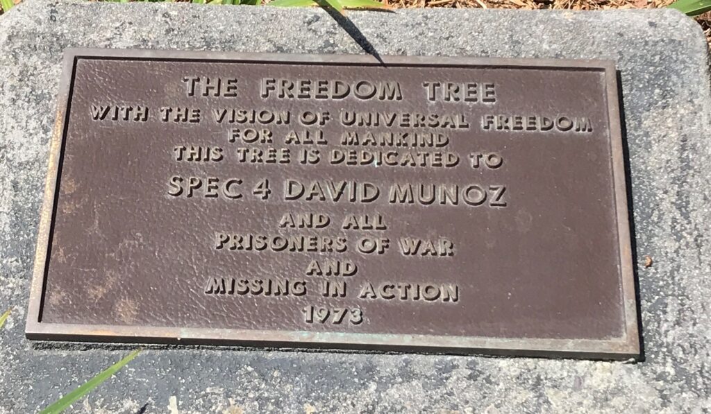 THE FREEDOM TREE SPEC 4 DAVID MUNOZ WAR MEMORIAL PLAQUE