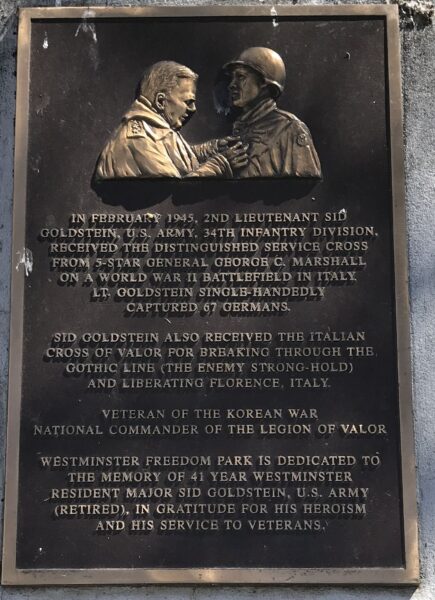 2ND LIEUTENANT SID GOLDSTEIN WAR MEMORIAL PLAQUE