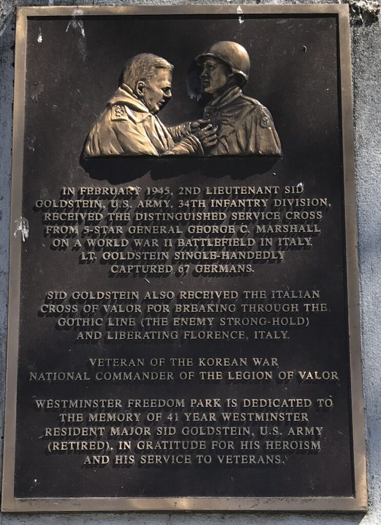 2ND LIEUTENANT SID GOLDSTEIN WAR MEMORIAL PLAQUE