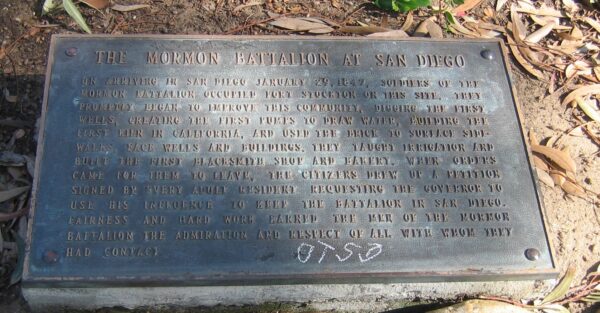 THE MORMON BATTALION AT SAN DIEGO MEMORIAL PLAQUE