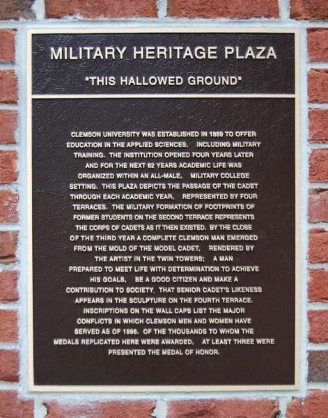 CLEMSON UNIVERSITY MILITARY HERITAGE PLAZA MEMORIAL PLAQUE A