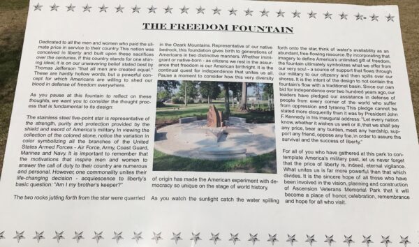 THE FREEDOM FOUNTAIN MEMORIAL PLAQUE