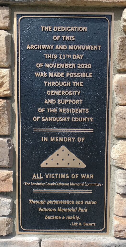 SANDUSKY COUNTY MEMORIAL PARK PLAQUE