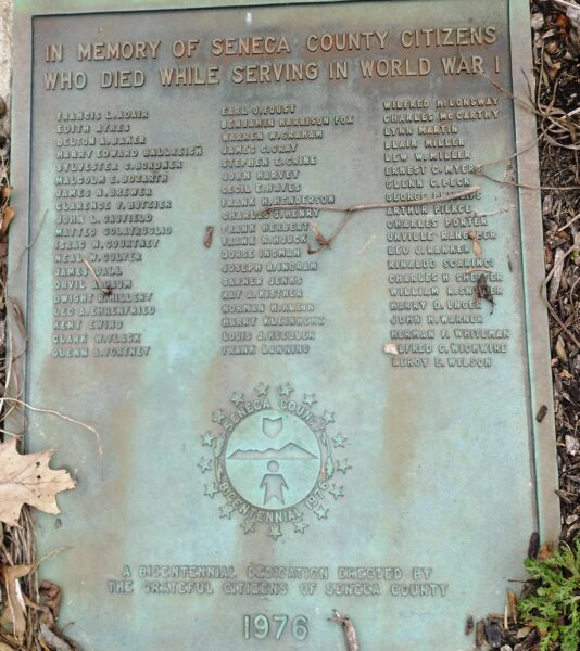 SENECA COUNTY ULTIMATE SACRIFICE WORLD WAR I MEMORIAL PLAQUE