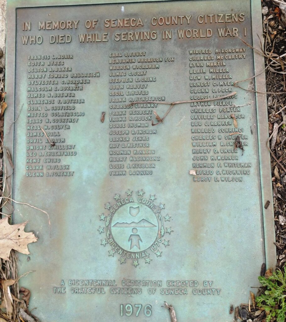 SENECA COUNTY ULTIMATE SACRIFICE WORLD WAR I MEMORIAL PLAQUE