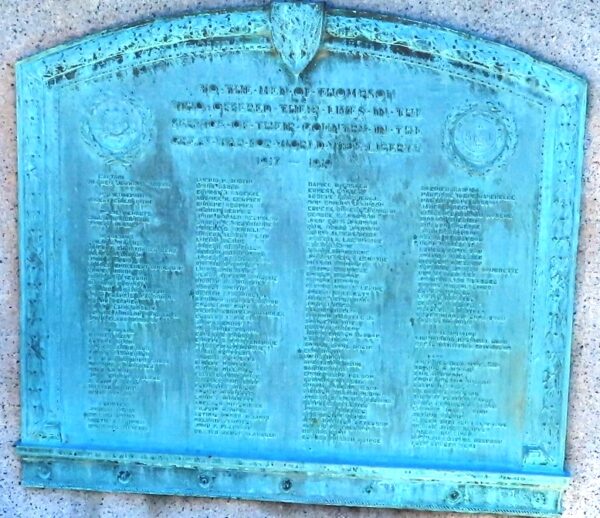 THOMPSON GREAT WAR FOR WORLD WIDE LIBERTY MEMORIAL PLAQUE