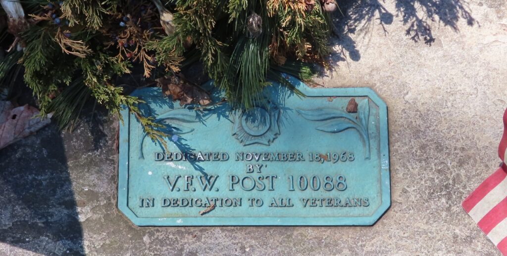 V.F.W. POST 10088 ALL VETERANS MEMORIAL FLAGPOLE PLAQUE