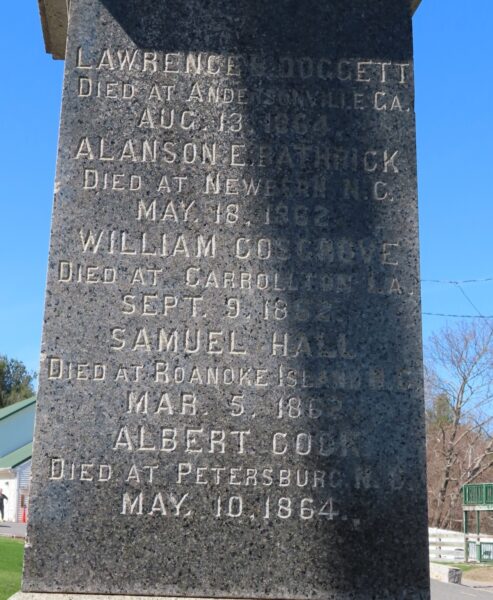 MENDON ROLL OF MARTYRS CIVIL WAR MEMORIAL SIDE C