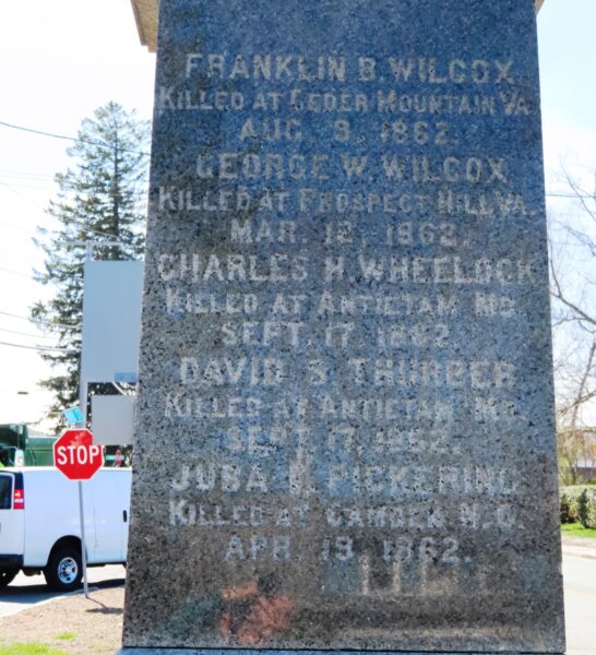 MENDON ROLL OF MARTYRS CIVIL WAR MEMORIAL SIDE B