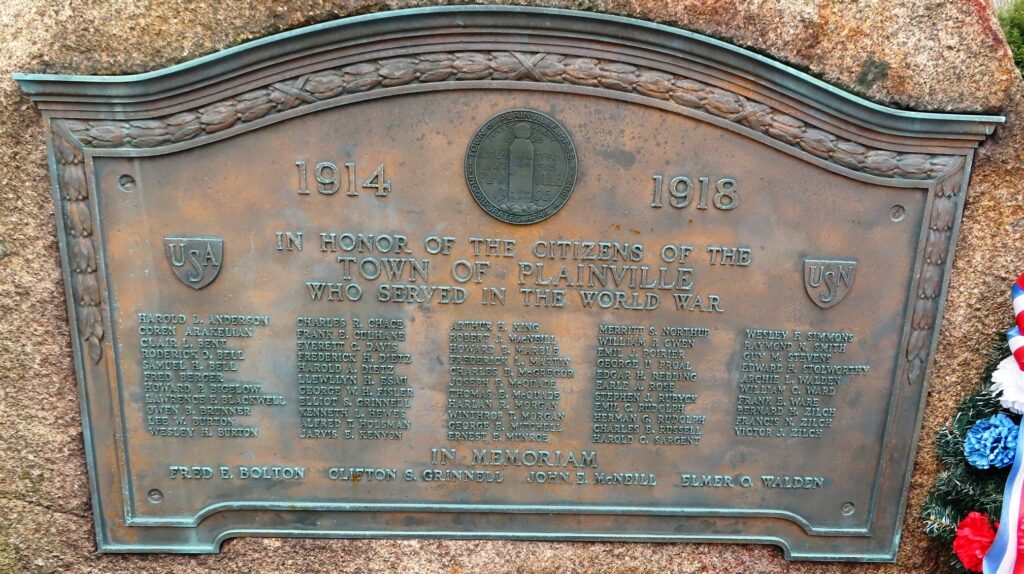 PLAINVILKLE WAR VETERANS MEMORIAL PLAQUE