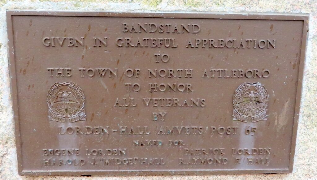 TOWN OF NORTH ATTLEBOROUGH ALL VETERANS BANDSTAND MEMORIAL PLAQUE