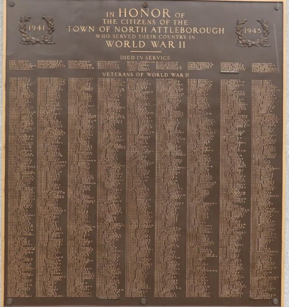 TOWN OF NORTH ATTLEBOROUGH WORLD WAR II MEMORIAL PLAQUE