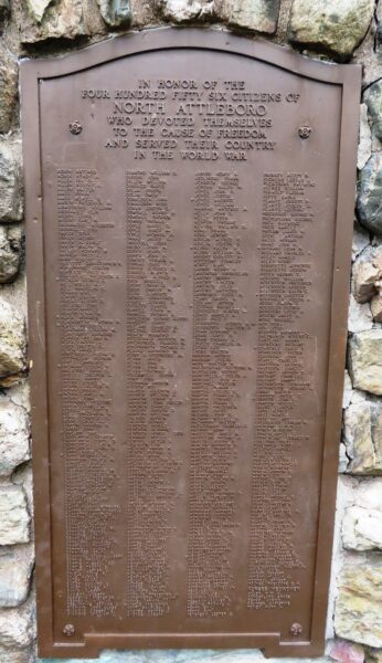 NORTH ATTLEBORO WORLD WAR MEMORIAL PLAQUE