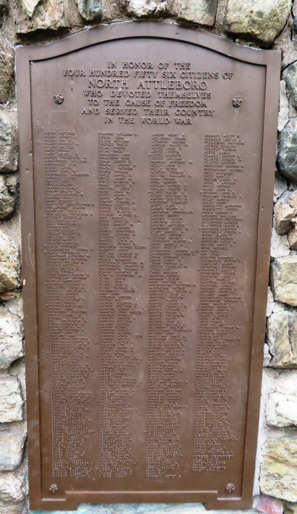 NORTH ATTLEBORO WORLD WAR MEMORIAL PLAQUE