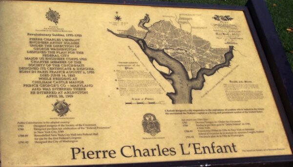 PIERRE CHARLES L’ENFANT REVOLUTIONARY SOLDIER MEMORIAL CEMETERY PLAQUE