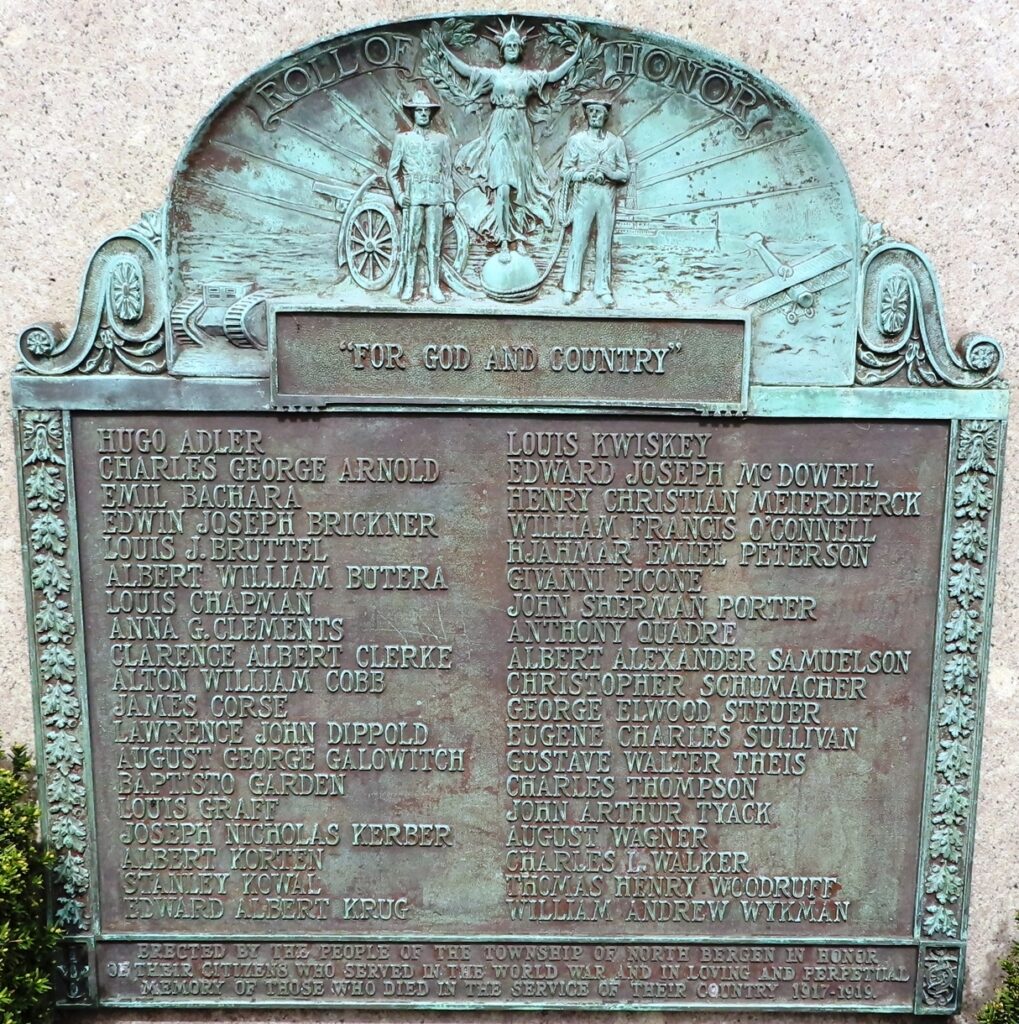 NORTH BERGEN WORLD WAR I MEMORIAL PLAQUE