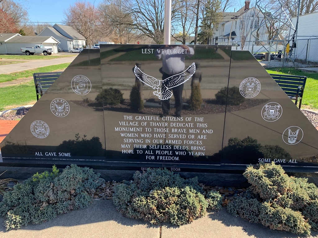 VILLAGE OF THAYER ARMED FORCES MEMORIAL CLOSE-UP