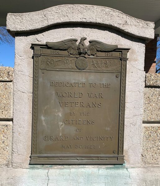 GIRARD AND VICINITY WORLD WAR VETERANS MEMORIAL PLAQUE