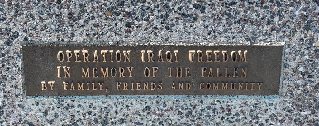 OPERATION IRAQI FREEDOM WAR MEMORIAL BENCH PLAQUE