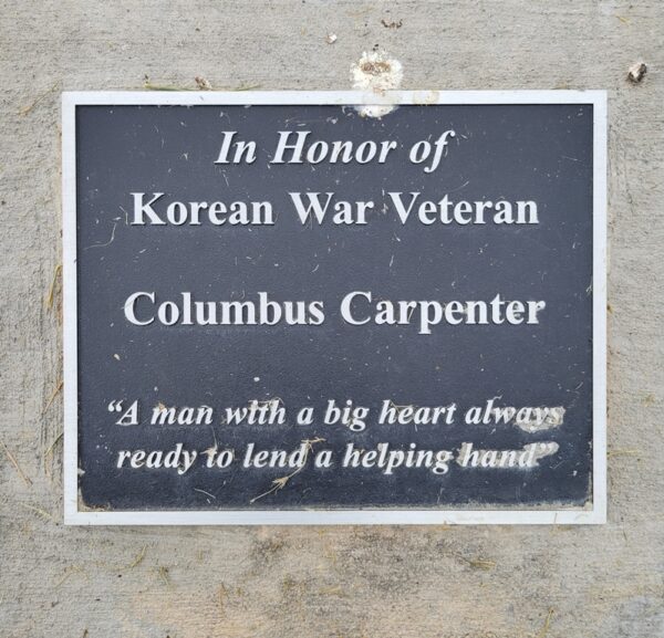 COLUMBUS CARPENTER KOREAN WAR VETERANS MEMORIAL PLAQUE