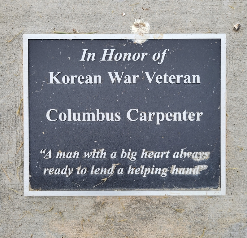 COLUMBUS CARPENTER KOREAN WAR VETERANS MEMORIAL PLAQUE