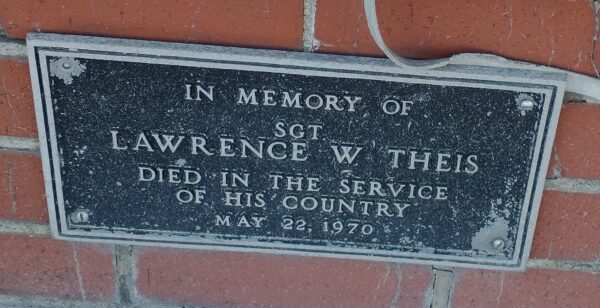 SGT. LAWRENCE W. THEIS WAR MEMORIAL PLAQUE