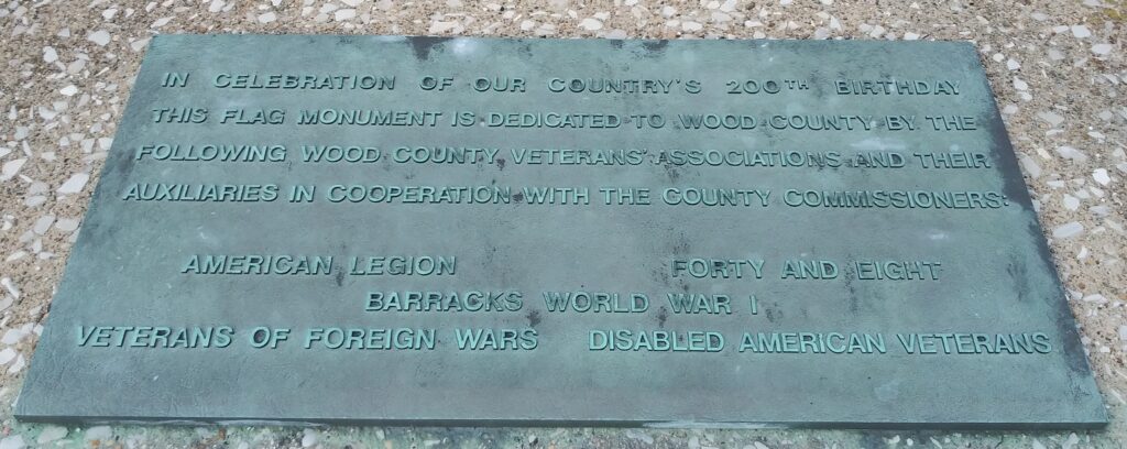 WOOD COUNTY FLAG MEMORIAL BENCH PLAQUE