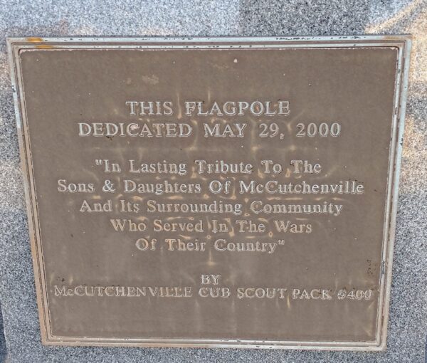 MCCUTCHENVILLE ALL WARS MEMORIAL FLAGPOLE PLAQUE