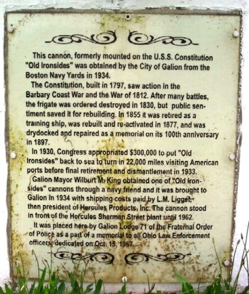 U.S.S. CONSTITUTION MEMORIAL CANNON PLAQUE