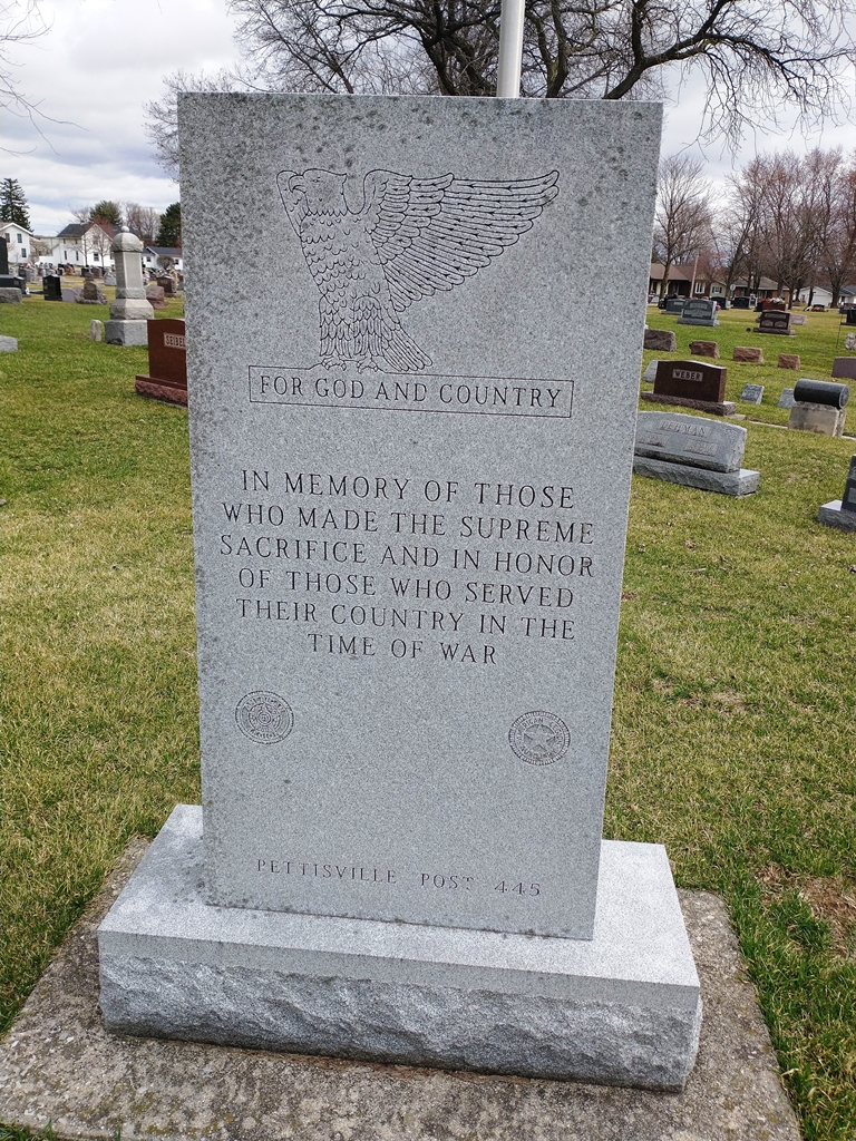PETTISVILLE POST 445 SUPREME SACRIFICE WAR MEMORIAL