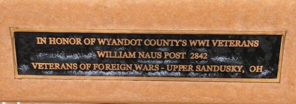 WYANDOT COUNTY’S WWI VETERANS MEMORIAL BENCH PLAQUE