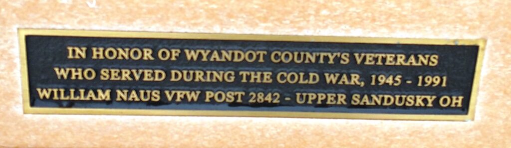 WYANDOT COUNTY’S COLD WAR VETERANS MEMORIAL BENCH PLAQUE