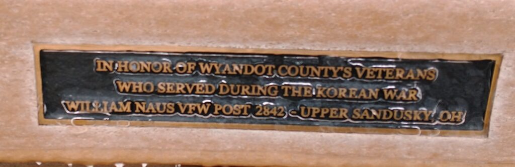 WYANDOT COUNTY’S KOREAN WAR VETERANS MEMORIAL BENCH PLAQUE