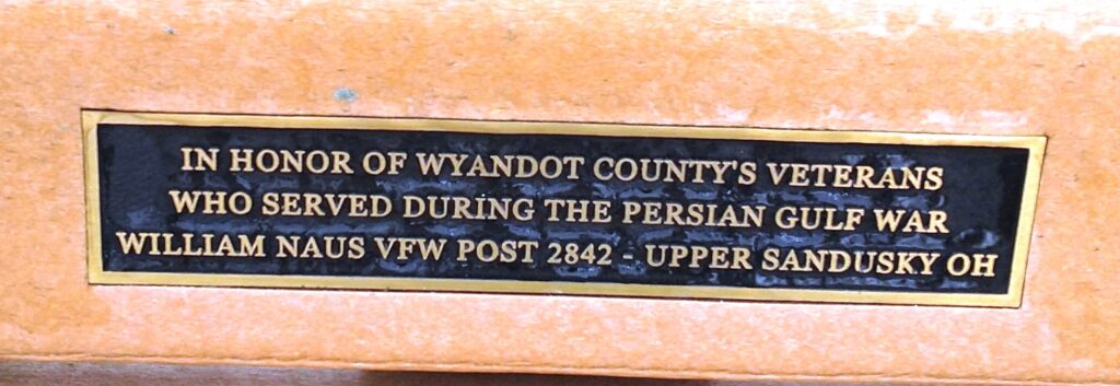 WYANDOT COUNTY’S PERSIAN GULF WAR VETERANS MEMORIAL BENCH PLAQUE