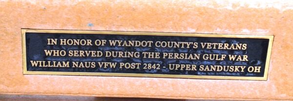 WYANDOT COUNTY’S PERSIAN GULF WAR VETERANS MEMORIAL BENCH PLAQUE