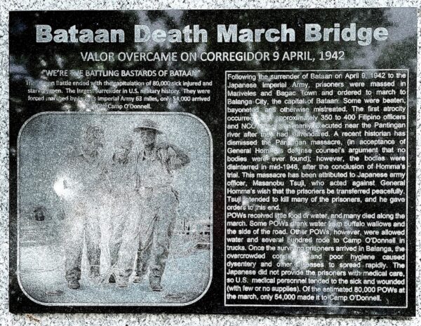 HILLSBOROUGH COUNTY BATAAN DEATH MARCH BRIDGE MEMORIAL PLAQUE