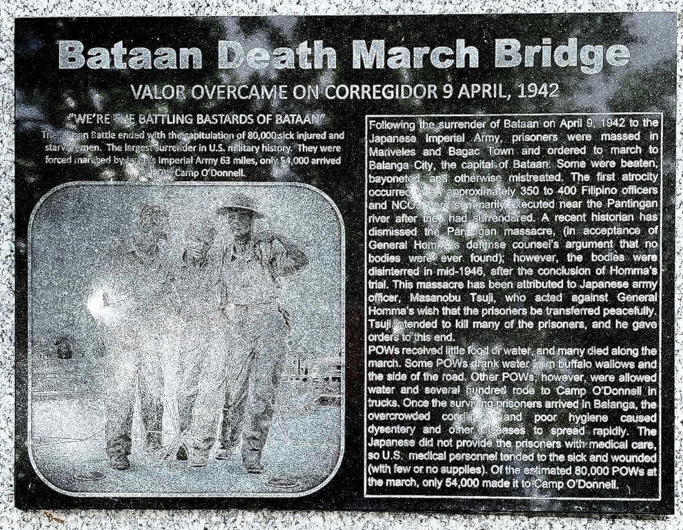 HILLSBOROUGH COUNTY BATAAN DEATH MARCH BRIDGE MEMORIAL PLAQUE