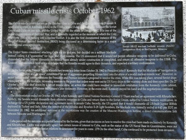 HILLSBOROUGH COUNTY CUBAN MISSILE CRISIS MEMORIAL PLAQUE