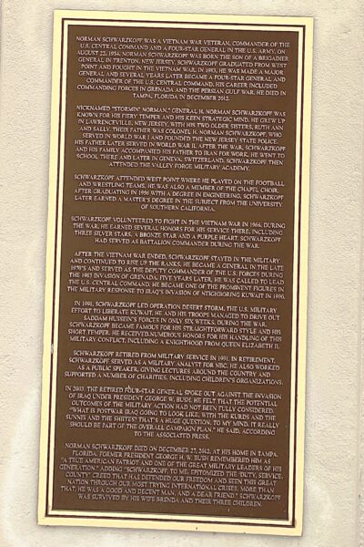 GEN. NORMAN SCHWARZKOPE WAR MEMORIAL PLAQUE B
