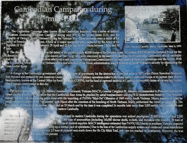 HILLSBOROUGH COUNTY CAMBODIAN CAMPAIGN DURING MID-1970 MEMORIAL PLAQUE