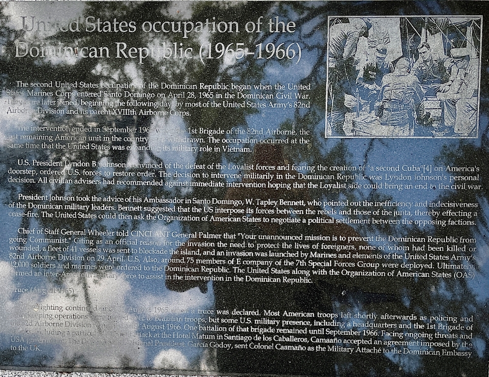 HILLSBOROUGH COUNTY UNITED STATES OCCUPATION OF THE DOMINICAN REPUBLIC (1965-1966) MEMORIAL PLAQUE