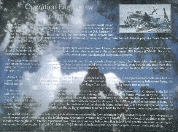 HILLSBOROUGH COUNTY OPERATION EAGLE CLAW MEMORIAL PLAQUE